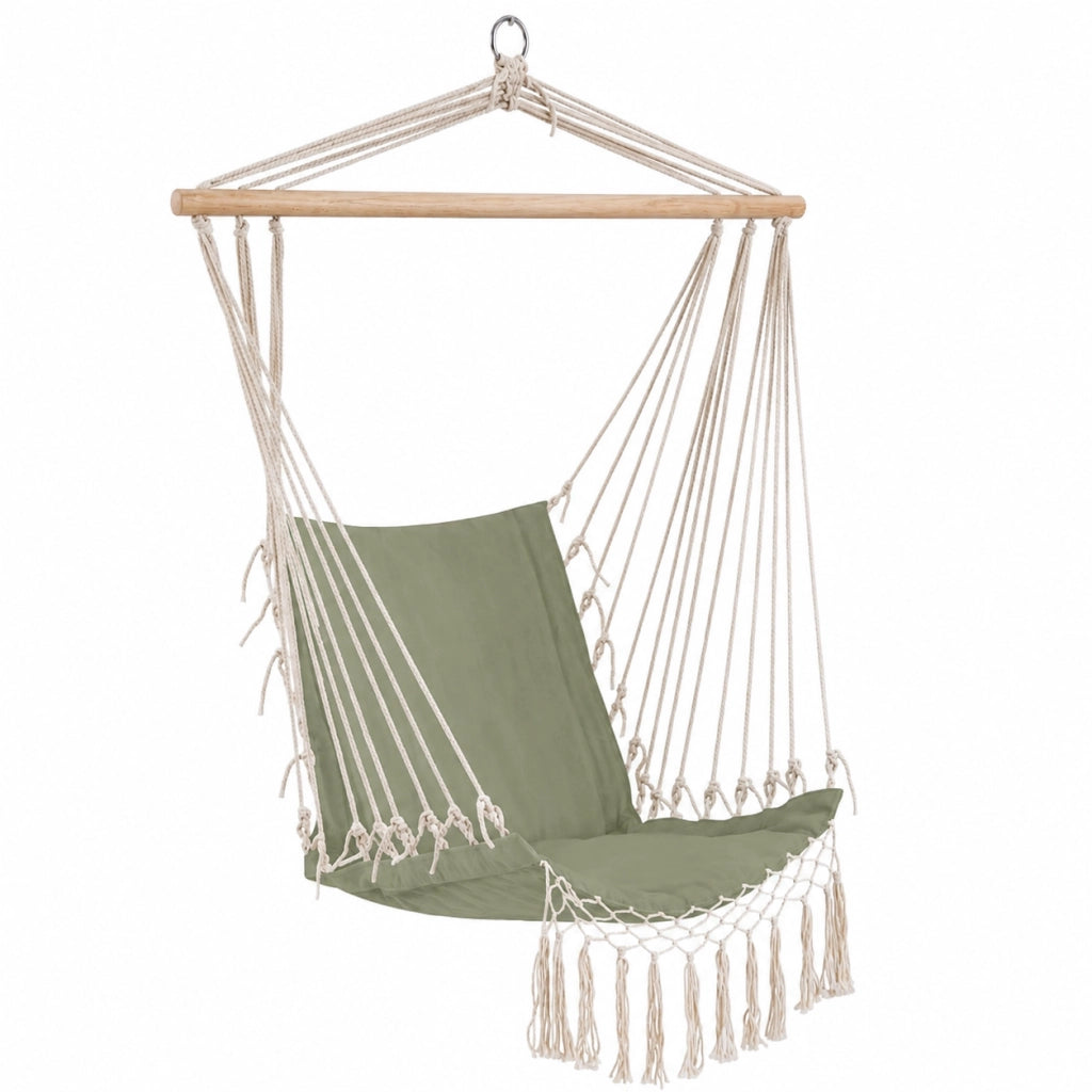 Sedia Poltrona Sospesa Giardino con Cuscino Imbottito Amaca Dondolo Verde