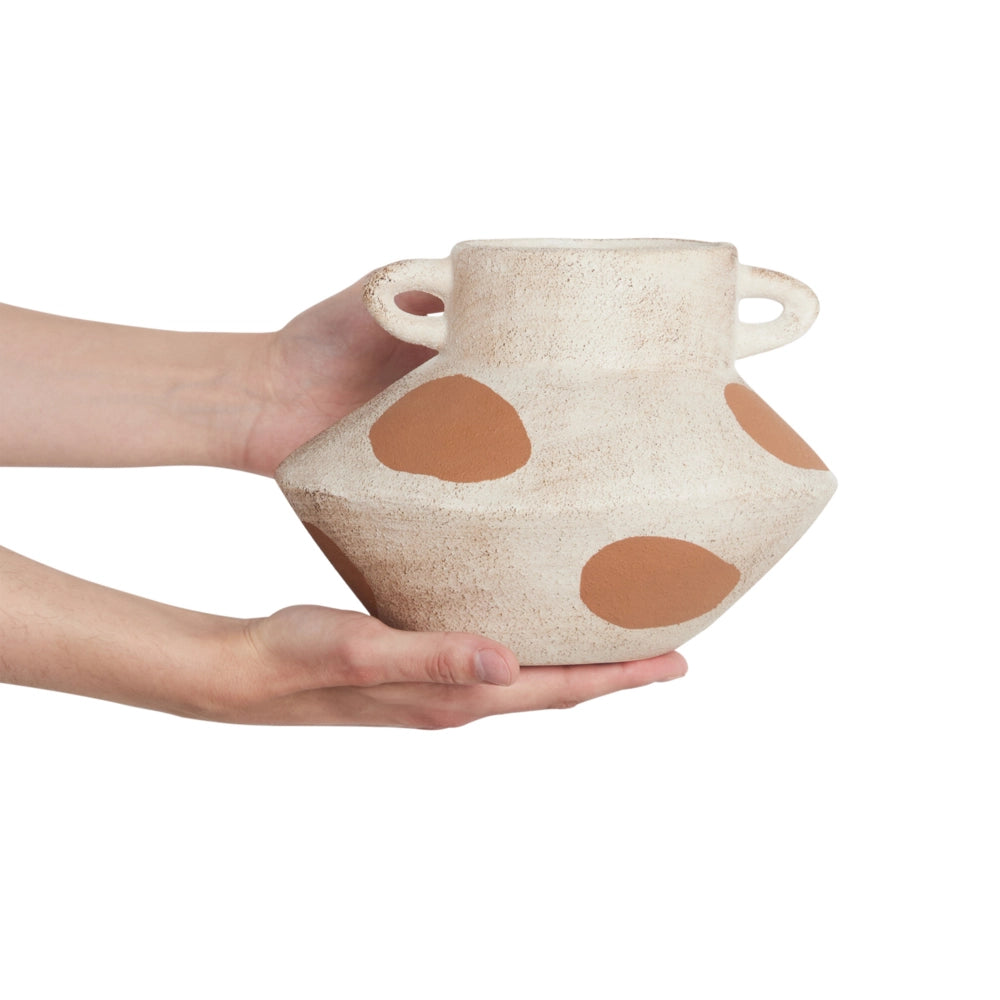 Vaso per fiori Beige chiaro Gres astratto Puntini Decorazione per interni Pezzo Design moderno Impermeabile