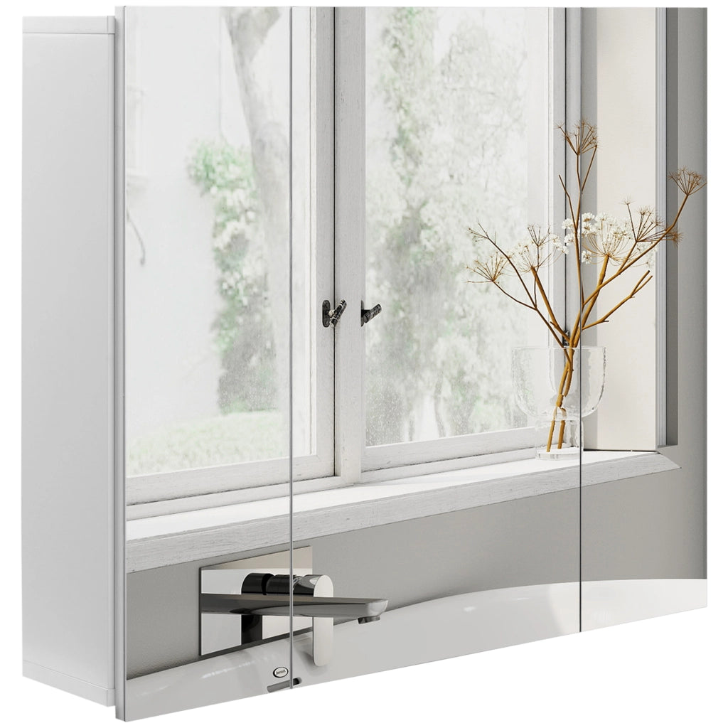 Mobile da Bagno Sospeso con Specchio ¨C Xylo ¨C 3 Ante Ripiani Regolabili Bianco 70x15x60cm