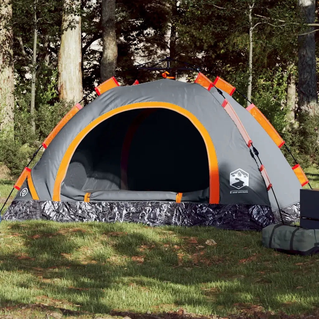 Tenda Campeggio 3 Persone-Tenda per Escursionismo Grigio e Arancione a Rilascio Rapido