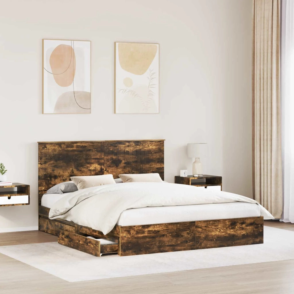 Letto con Contenitore con testiera Rovere fumé 160 x 200 cm