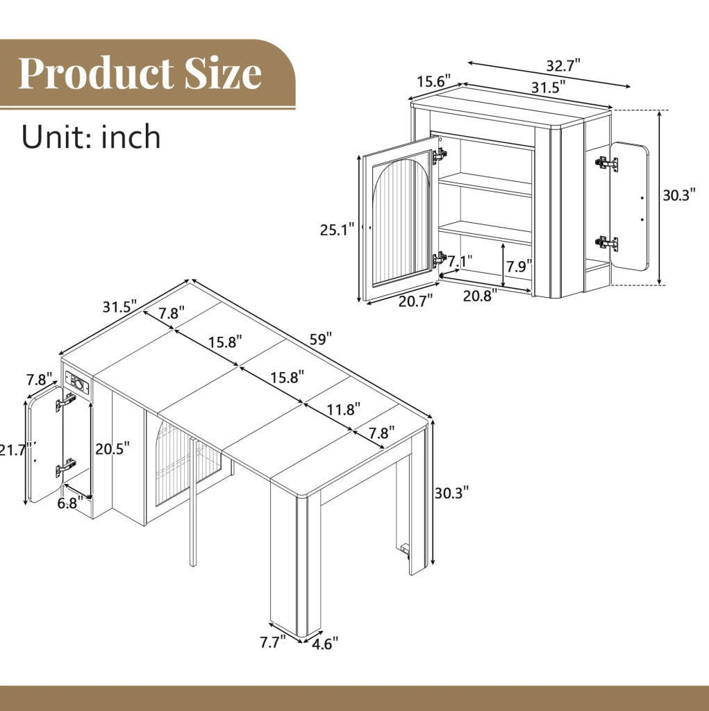 Tavolo estensibile con isola cucina, LED, prese USB/Type-C