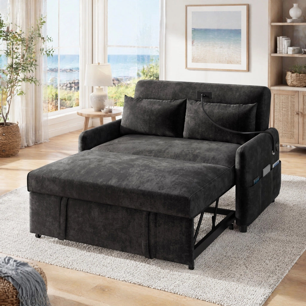 DIVANO LETTO Estraibile 129x163x81 cm Chenille Grigio