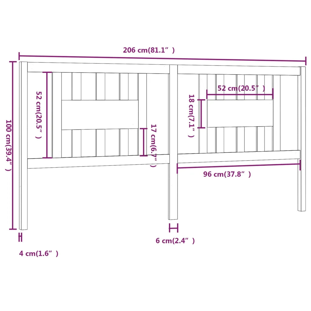 Testiera per Letto-Testata-Testiera Decorativa 206x4x100 cm in Legno Massello di Pino 857525