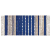 Tappeto in cotone blu e beige  con nappe e motivo a strisce verticali 80 x 150 cm camera da letto soggiorno ingresso