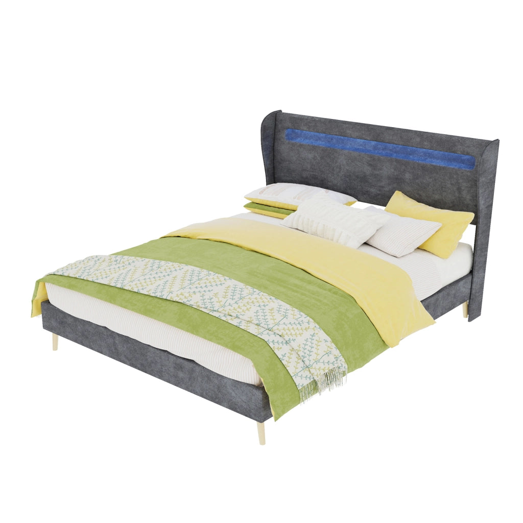 letto imbottito tessuto metallo grigio 140 x 200 cm