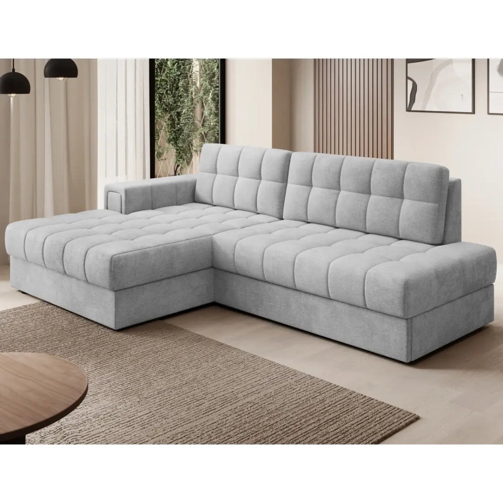 Divano angolare convertibile CUBITO grigio 240 cm con contenitore angolo sinistro