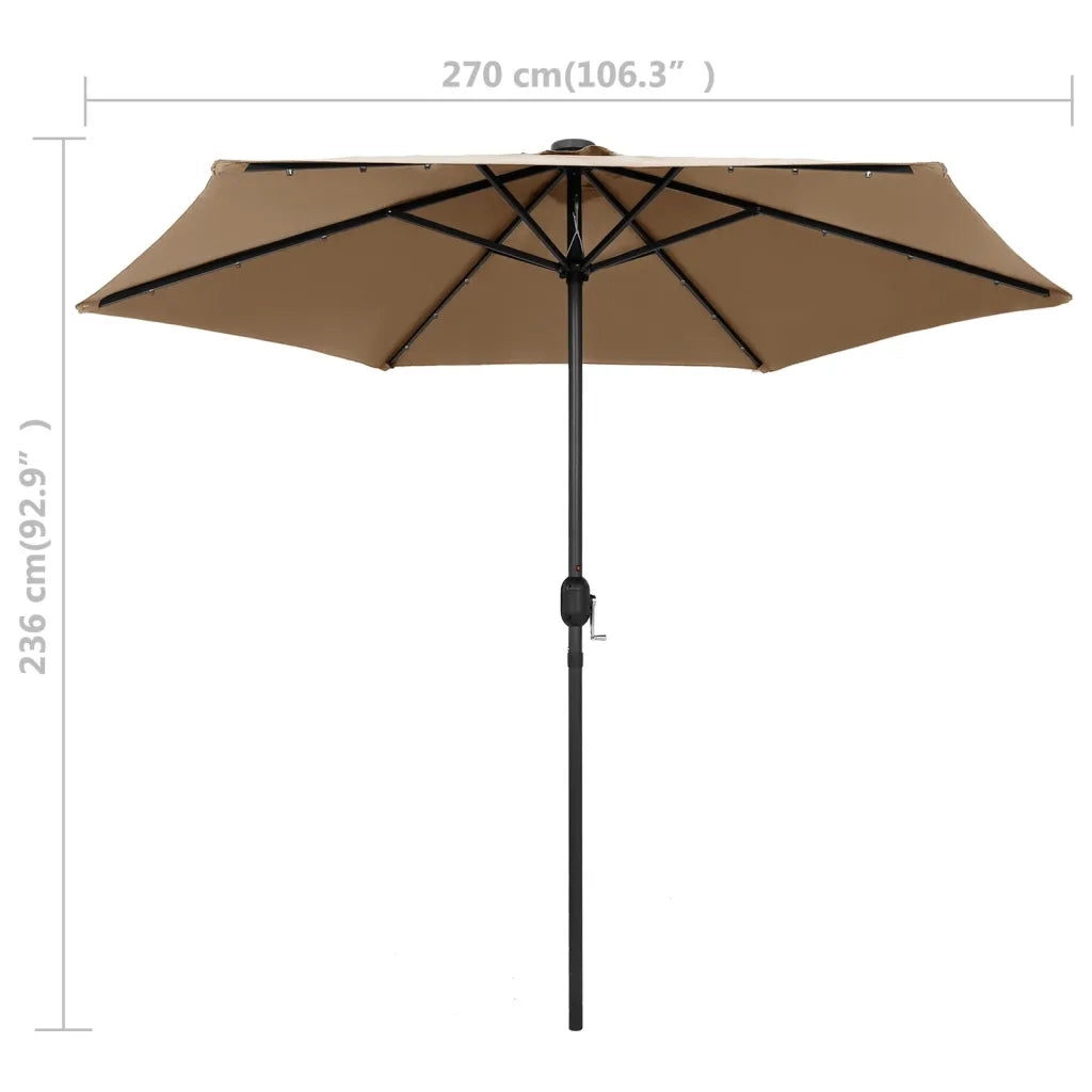 Ombrellone con Luci a LED-Ombrello da giardino e Palo Alluminio 270 cm Tortora