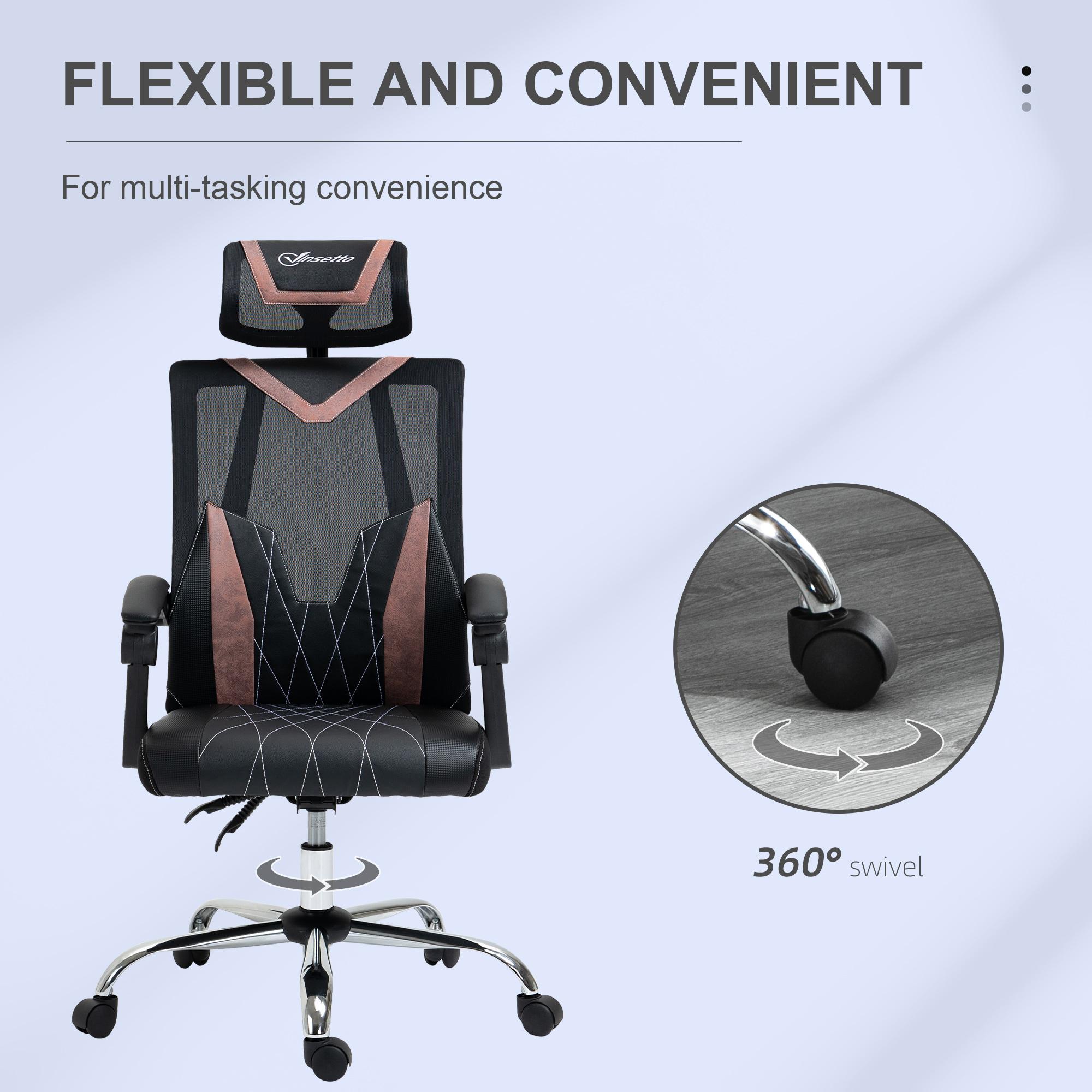 Sedia Direzionale da Ufficio 58x62,5x112-120cm in Tessuto a Rete Nera