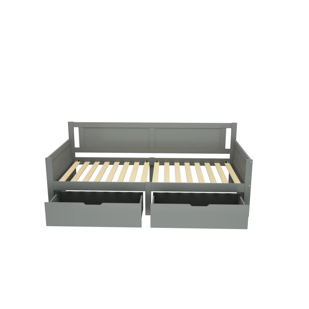 Letto Singolo con Contenitore ¨C MINIMAL ¨C Legno Massello, Grigio, 90x200