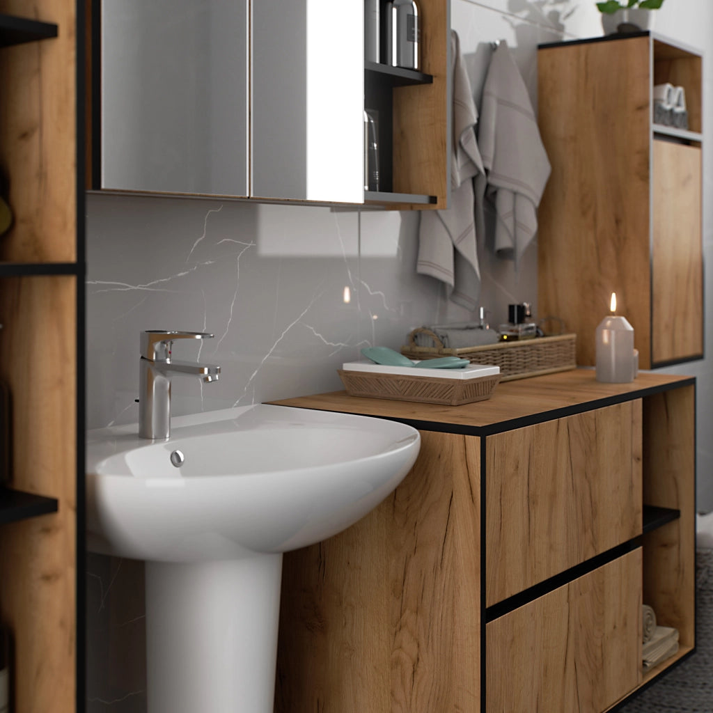 Set di mobili da bagno sospesi VAMI in Rovere Craft con colore interno Nero