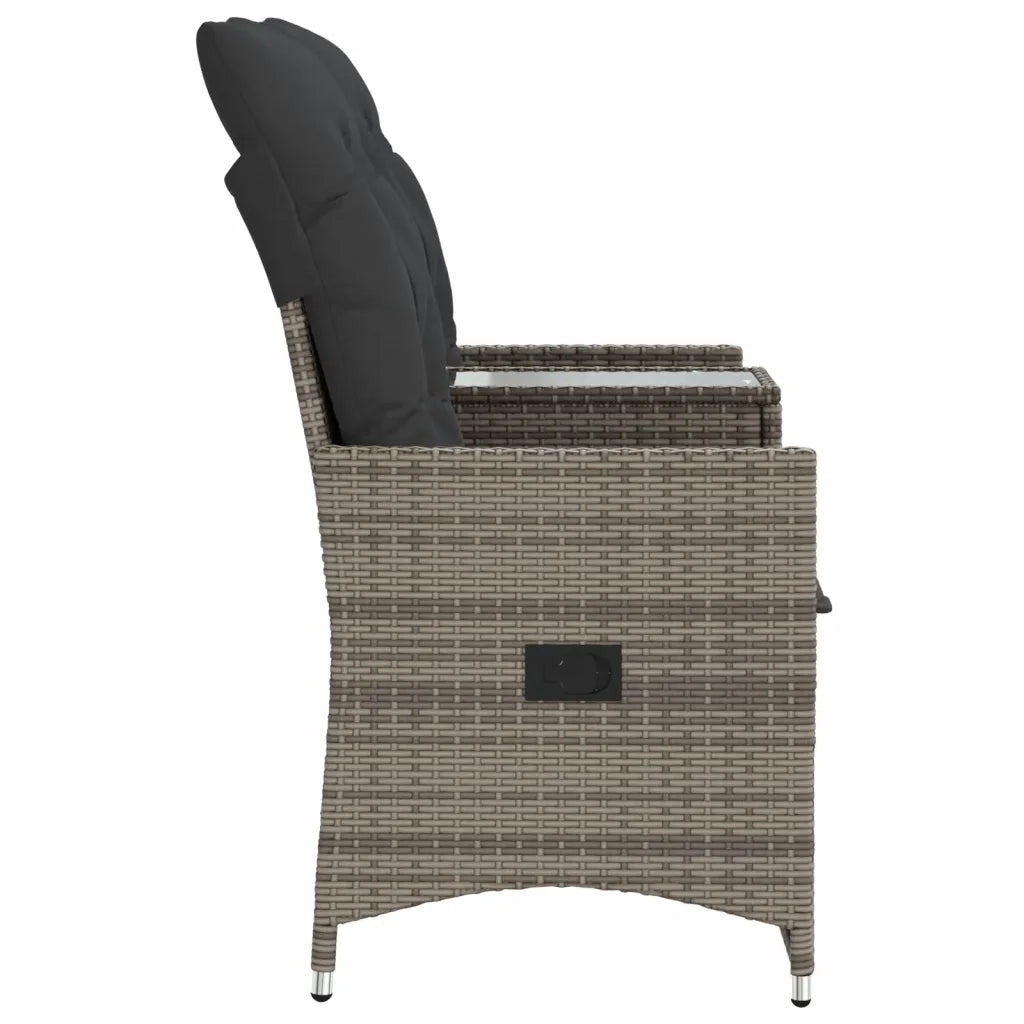 Divano Giardino Reclinabile 2 Posti Tavolino-Sofa da Giardino-Divanetto da esterno Grigio Polyrattan 185928