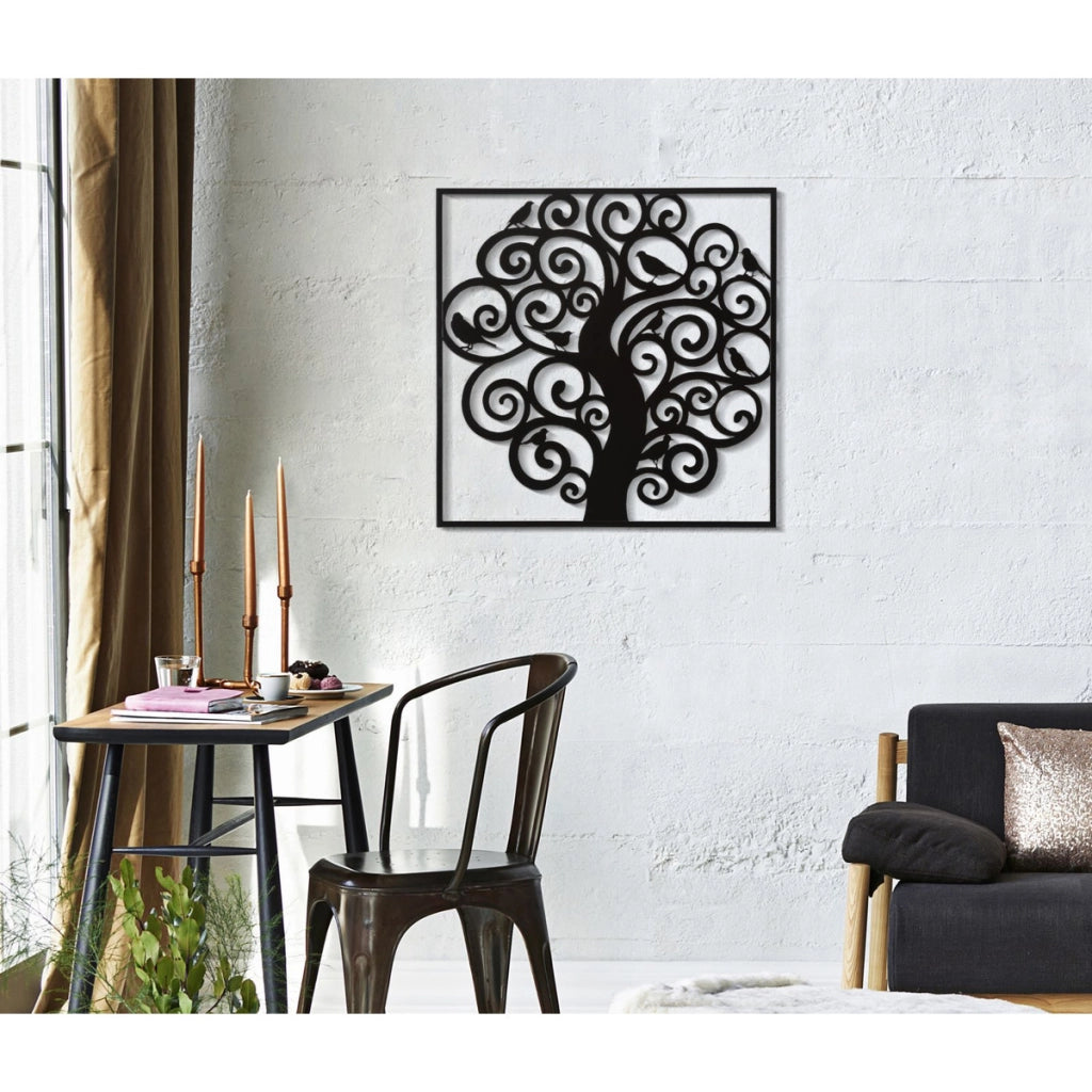 Decorazione in Metallo Albero 2, Nero, Metallo, 70x1x70 cm