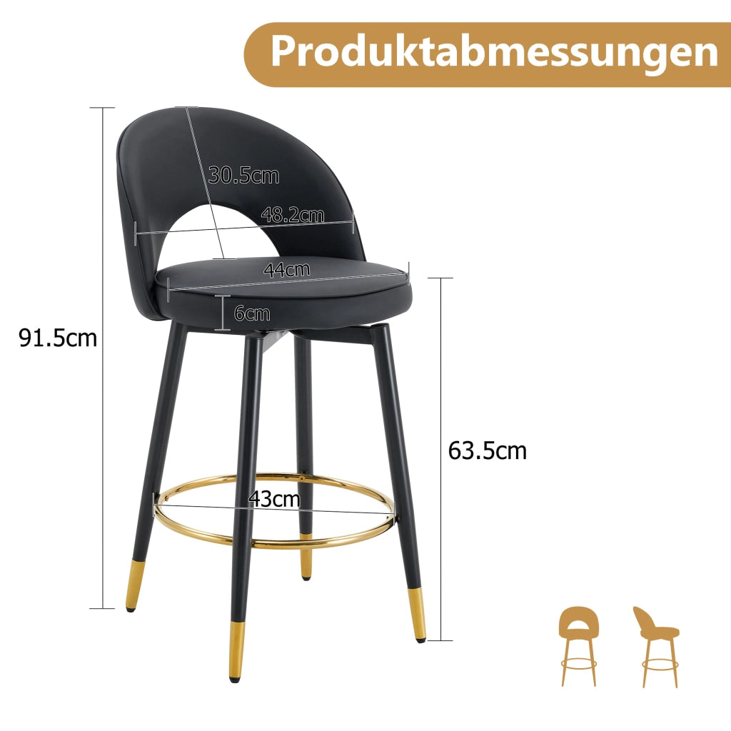 Taburetto da bar girevole a 360° con schienale traforato in pelle PU e metallo nero 60,5 × 57,5 × 49,5 cm