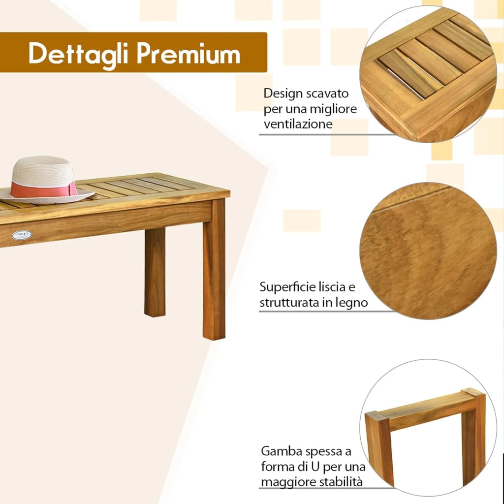 Panchina da Esterno, Panca da Giardino in Legno Senza Schienale, Panchina per Balcone, Ingressp e Cortile, Portata 320 kg, 132 x 34 x 43,5 cm