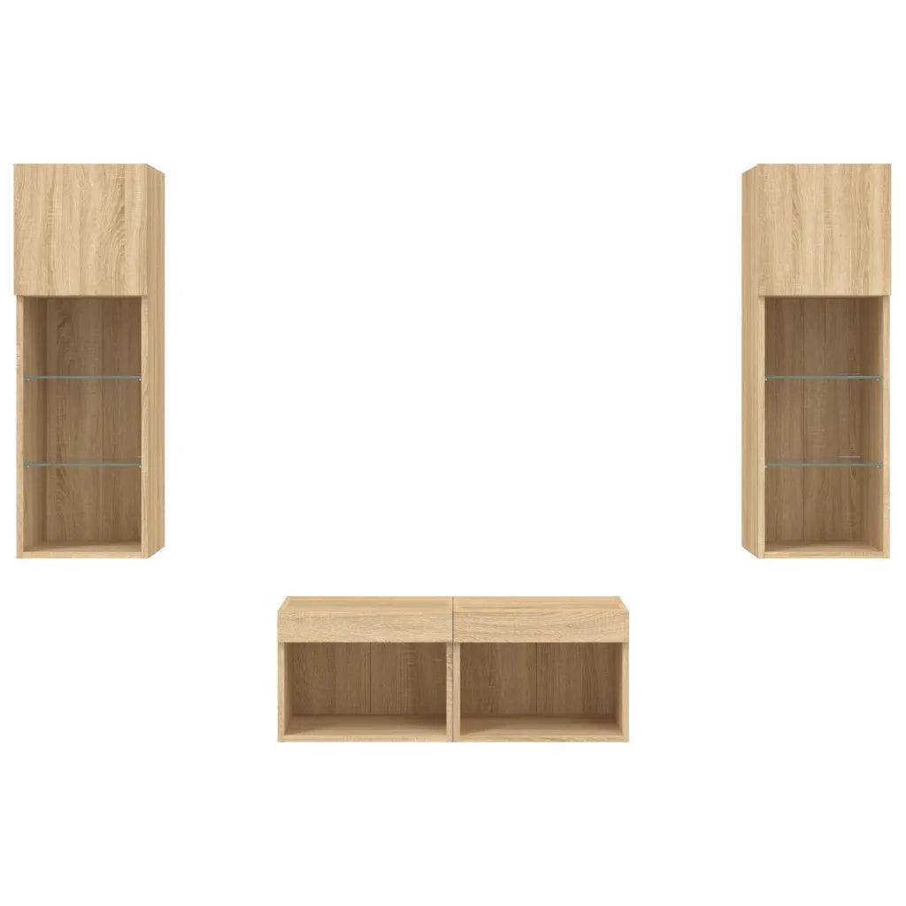 Mobili TV a Muro 4pz con Luci LED Rovere Sonoma