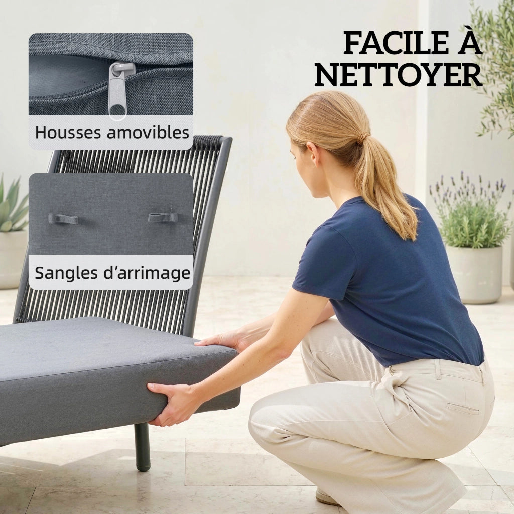 Chaise Longue da Giardino con Cuscini ¨C zephmum ¨C Grigio 58x137x75cm