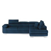 Divano angolare trasformabile MENTON blu scuro bouclé – Angolo destro con baule