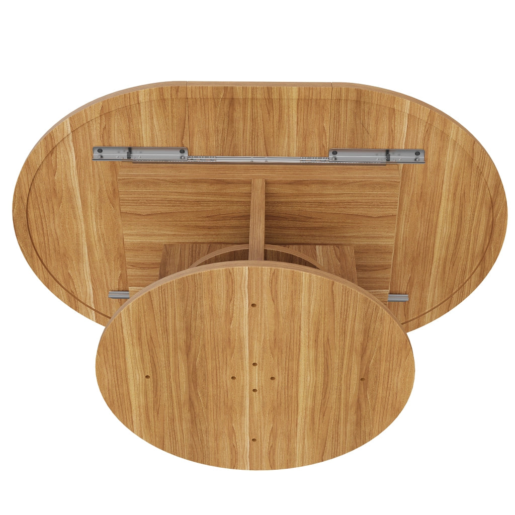 Tavolo allungabile con ripiano centrale, forma tonda e ovale, per sala da pranzo, in MDF, effetto legno stile moderno
