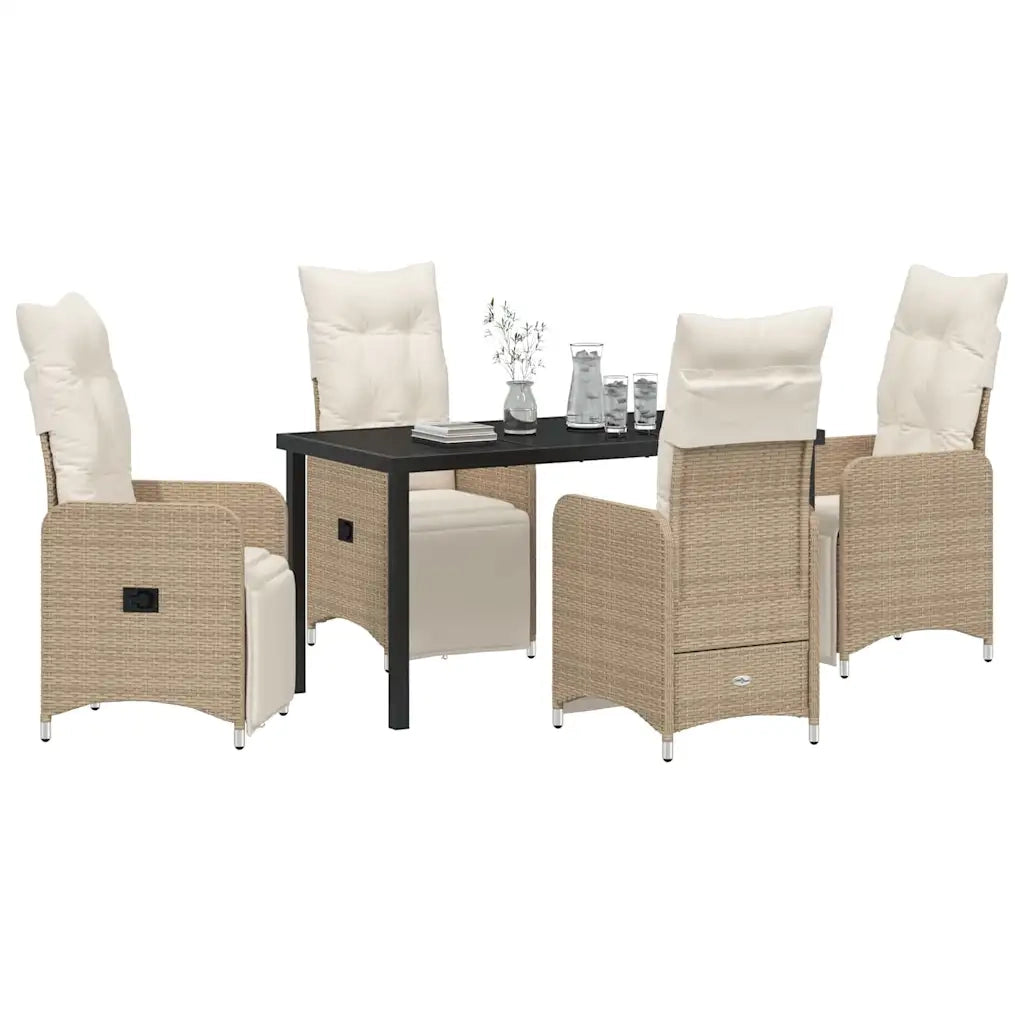 Set da Pranzo per Giardino con cuscino 5 pcs Beige polyrattan