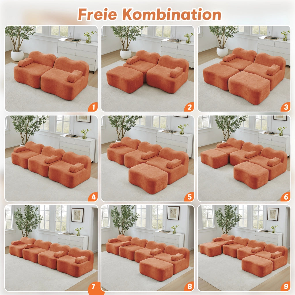 DIVANO modulare in velluto 384x98x70 cm arancione