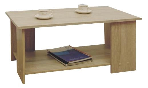 TAVOLO DA CAFFÈ RETTANGOLARE CON RIPIANO E 4 SUPPORTI COLORE ROVERE DIMENSIONI 89X48X42 CM