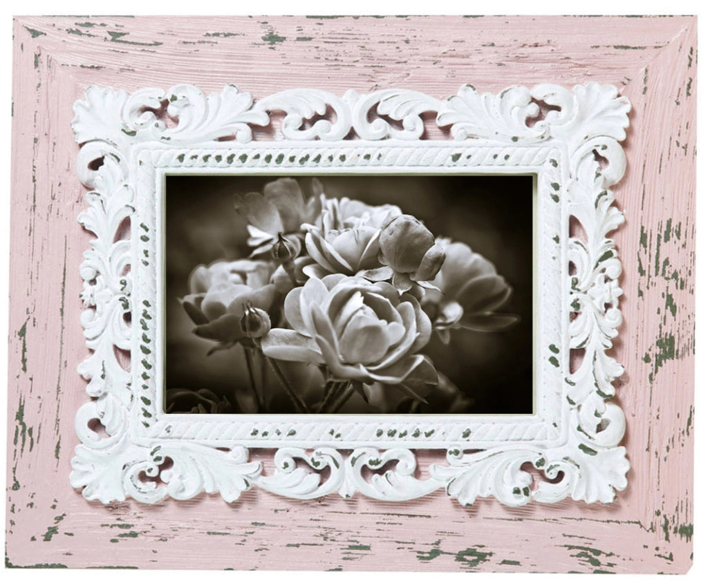 Biscottini Portafoto da appoggio verticale/orizzontale in resina finitura rosa anticata L20xPR2xH25 cm