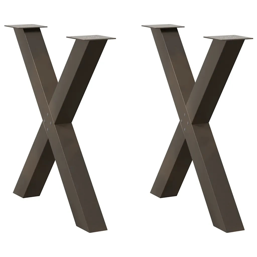 Gambe per tavolo da pranzo a forma di X 2 pz in acciaio naturale 80x(72-73) cm
