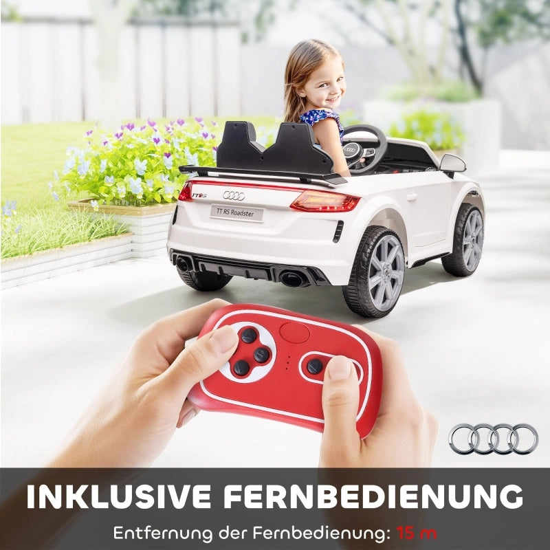 Auto elettrica per bambini, Audi TT RS Roadster, 3 km/h, telecomando, LED, USB, bianca