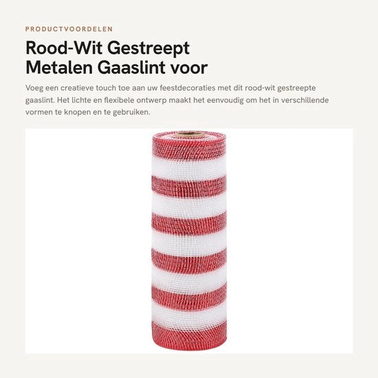 Decorazione a strisce di gas 26 cm - Rood e bianco a strisce - Lint decorativo - Atmosfera festiva - Attività di creatività - Disegno flessibile - Lint decorativo