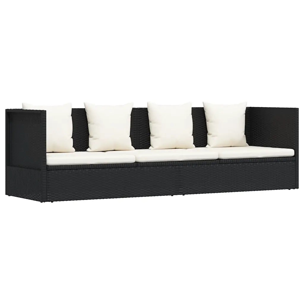 Lettino da Giardino con Cuscini in Polyrattan Nero cod mxl 15359