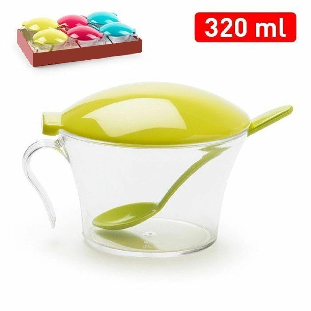 Trade Shop - Zuccheriera Plastica Tappo Colorato Contenitore Zucchero Cucchiaio 320 Ml 11298 -