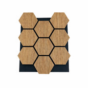 Pannelli acustici esagonali da parete in MDF e feltro PET, rivestimento fonoassorbente effetto rovere 62x76 cm - Divina Home