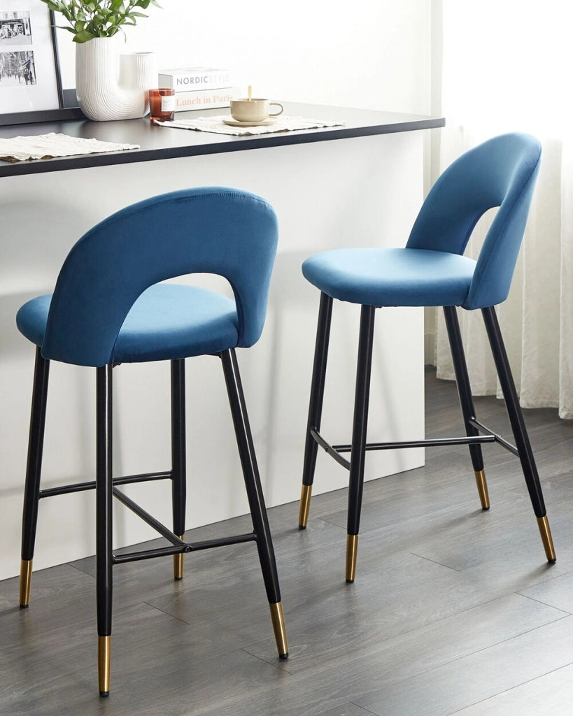Set di 2 sedie da bar Corallo Rosso Velluto Nero Acciaio Design retrò accenti dorati Sala da pranzo