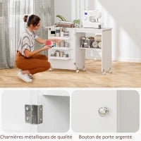 Tavolo da Cucito Pieghevole Mobile da Cucito con Ripiano Ribaltabile e Ripiano Aperto, Bianco