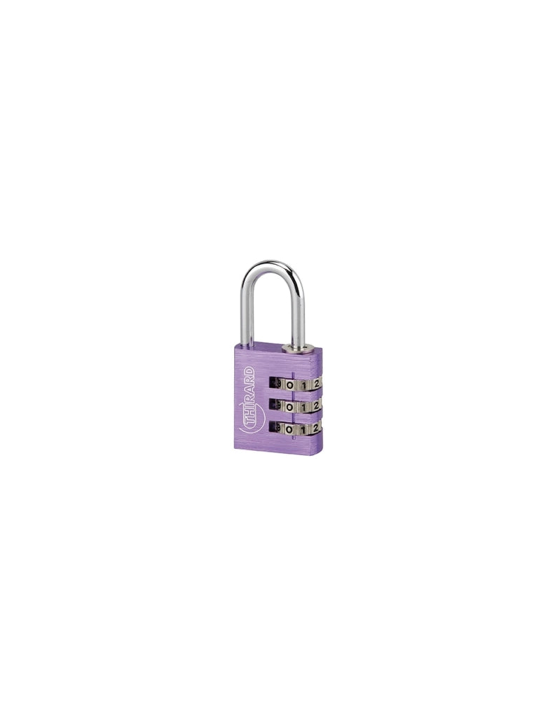 Lucchetto Maxium Code combinazione 3 cifre, 30mm, viola purple, arco acciaio nichelato, corpo alluminio colorato - THIRARD