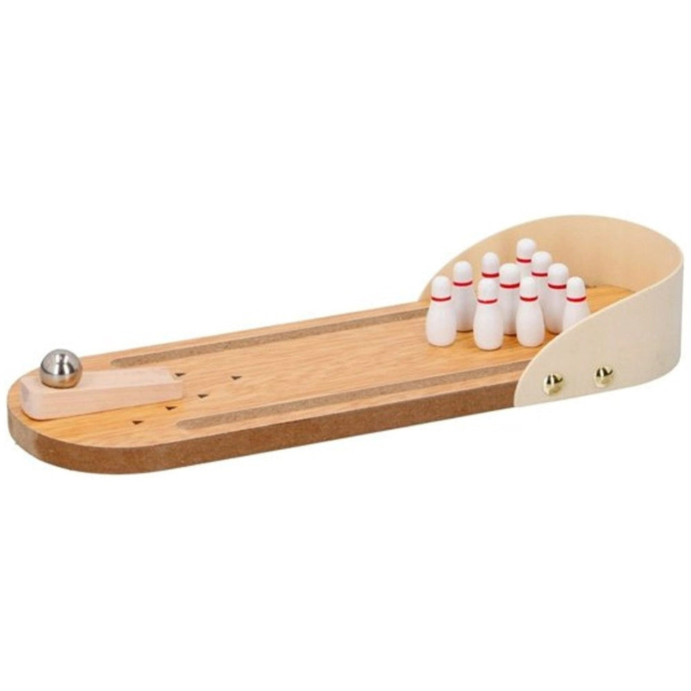 Trade Shop - Mini Boowling Gioco Da Tavolo In Legno Con 10 Birilli E Palla In Metallo -