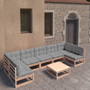 Set Salotto Giardino 8 pz Cuscini Antracite Legno Massello Pino 3077189
