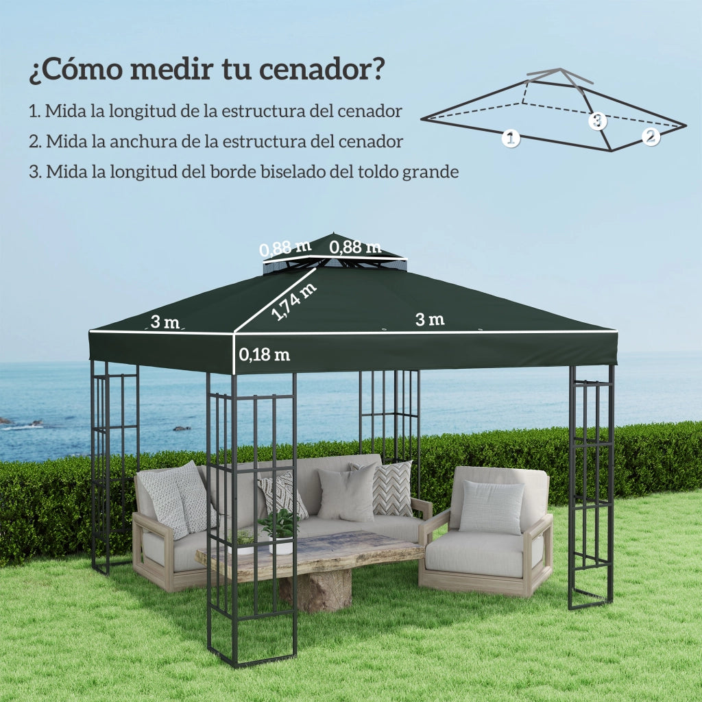 Toldo da Giardino 3x3 m ¨C zephmum ¨C Verde, Doppio Tetto, UPF30+