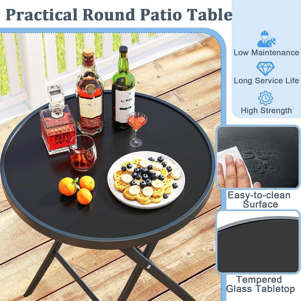 Set da Bistrot Pieghevole 3 Pezzi, 1 Tavolo e 2 Sedie Salvaspazio, Mobili da Esterno in Resistente Materiale, Ideale per Balcone, Terrazza e Giardino