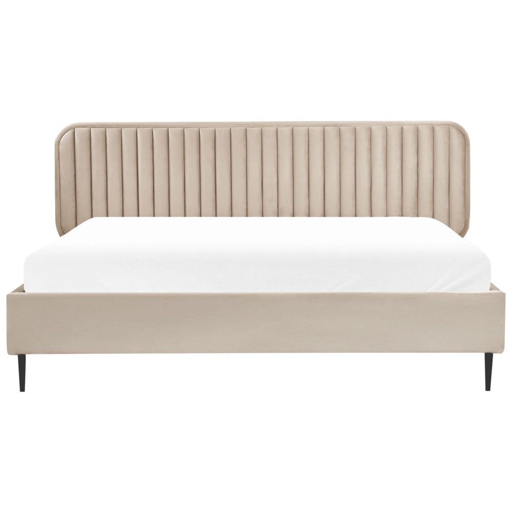 Letto matrimoniale UE tortora Rivestimento in velluto 180 x 200 cm Telaio Poggiatesta Gambe in metallo Design moderno Camera da letto