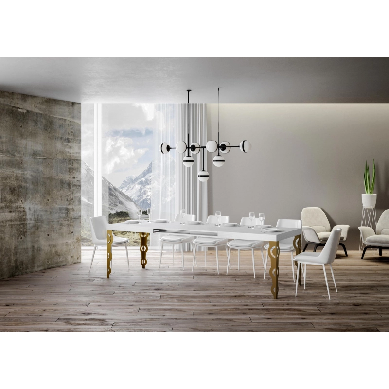 Tavolo allungabile 90x160/264 cm Karamay telaio Oro - Bianco Frassino