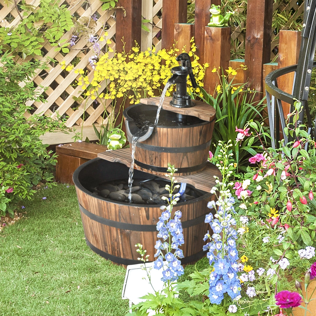 Fontana da Giardino in Legno con Pompa ¨C Zephmum ¨C 44.5x44.5x58.5 cm Marrone Scuro