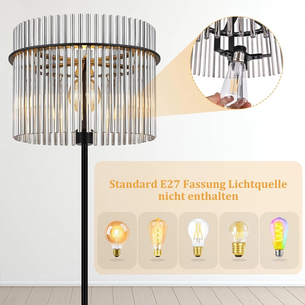 ZMH Lampada da terra vetro nero E27 154cm interruttore pedale moderno per camera letto cameretta ufficio