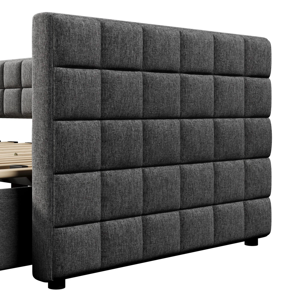 Letto a scomparsa in velluto grigio con 2 cassetti e struttura MDF
