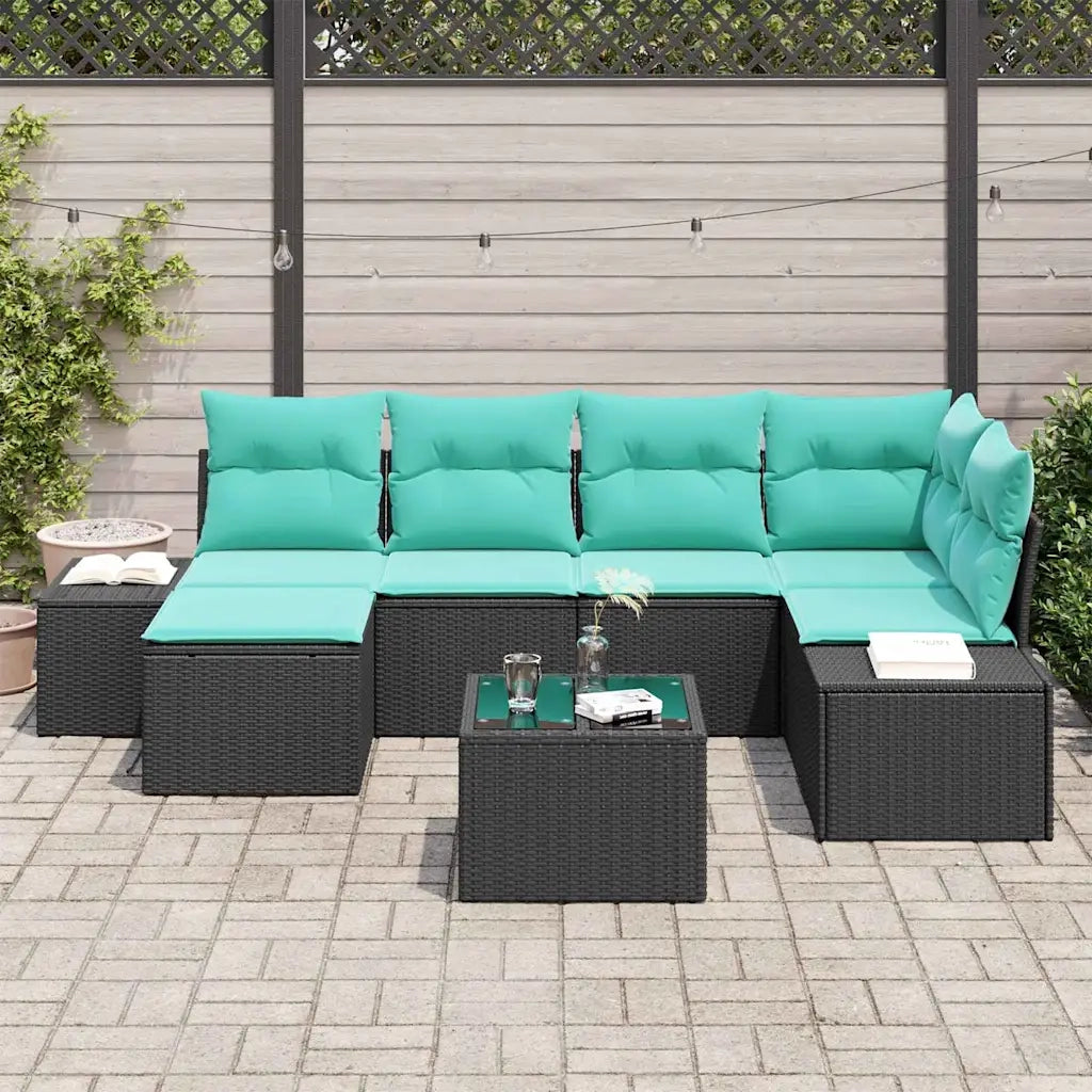 Set Divano da Giardino 7 pz Nero polyrattan 3347146