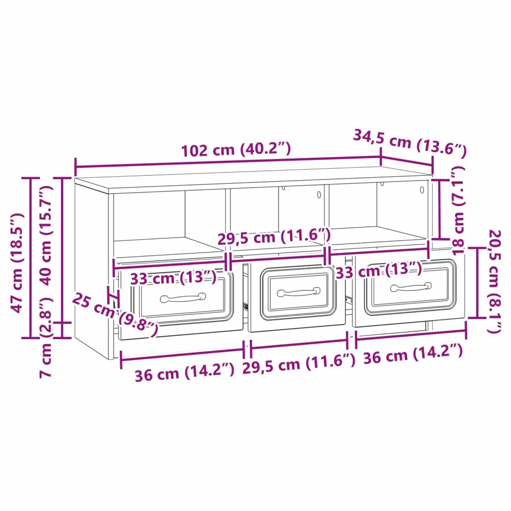 Mobile TV con cassetto Rovere Artigianale 102 x 34,5 x 47 cm