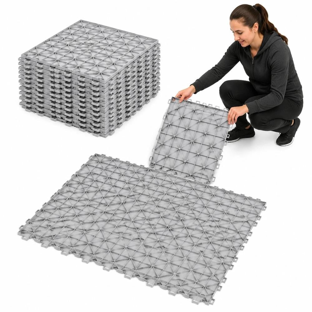 Garage Floor Fittings, 305 X 305 X 13.4 Mm, Set Of 25, Industrial Flooring, Non-slip Double-sided Textured Garage Flooring, For Garages, Basements, Repair Shops, Silver
