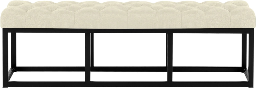 Panca design AMUN in metallo nero opaco e tessuto crema,150 cm