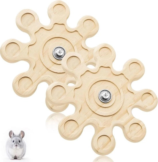 Accessori per gattini - Giocattoli per cavia - Accessori per hamster e coniglio - Rotor con forma di fiocco di neve in legno naturale 6.3 pollici di diametro - Spinner rotante interattivo per la ricchezza (2 pezzi)